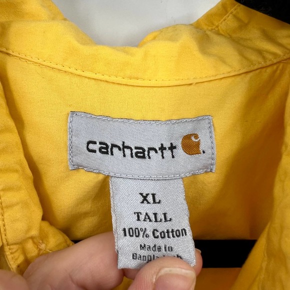 Carhartt Yellow Casual Button Down Short Sleeve Collared Vented Shirt XL Tall - Picture 4 of 8